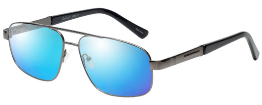 Profile View of Enhance EN3920 Designer Polarized Sunglasses with Custom Cut Blue Mirror Lenses in Shiny Dark Gunmetal Black Mens Square Full Rim Metal 59 mm