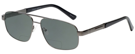 Profile View of Enhance EN3920 Designer Polarized Reading Sunglasses with Custom Cut Powered Smoke Grey Lenses in Shiny Dark Gunmetal Black Mens Square Full Rim Metal 59 mm