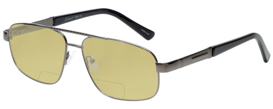 Profile View of Enhance EN3920 Designer Polarized Reading Sunglasses with Custom Cut Powered Sun Flower Yellow Lenses in Shiny Dark Gunmetal Black Mens Square Full Rim Metal 59 mm