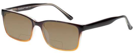 Profile View of Enhance EN4038 Designer Polarized Reading Sunglasses with Custom Cut Powered Amber Brown Lenses in Brown Gradient Crystal Mens Classic Full Rim Acetate 60 mm