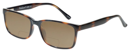 Profile View of Enhance EN4038 Designer Polarized Reading Sunglasses with Custom Cut Powered Amber Brown Lenses in Tortoise Havana Brown Gold Mens Classic Full Rim Acetate 60 mm