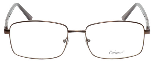 Front View of Enhance EN4053 Designer Bi-Focal Prescription Rx Eyeglasses in Shiny Brown Mens Rectangle Full Rim Metal 61 mm