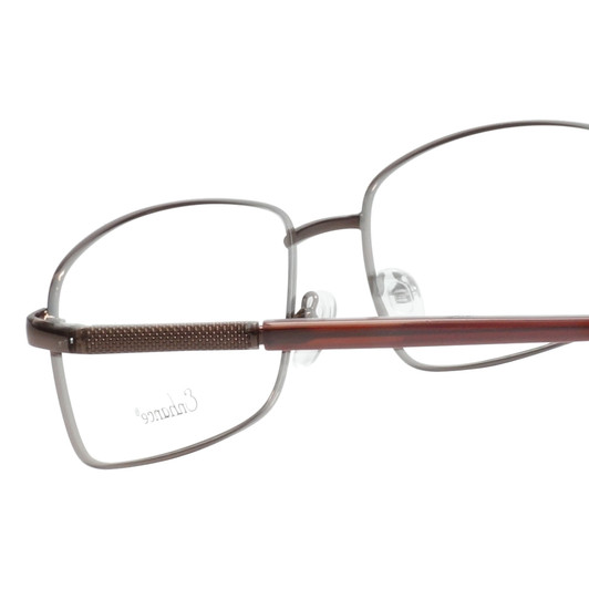 Close Up View of Enhance EN4053 Designer Bi-Focal Prescription Rx Eyeglasses in Shiny Brown Mens Rectangle Full Rim Metal 61 mm