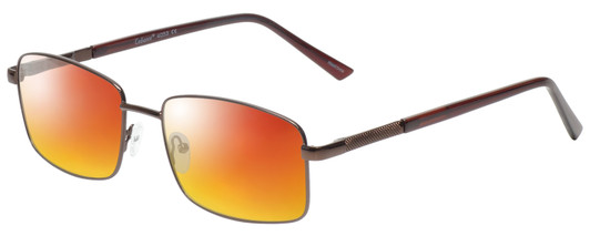 Profile View of Enhance EN4053 Designer Polarized Sunglasses with Custom Cut Red Mirror Lenses in Shiny Brown Mens Rectangle Full Rim Metal 61 mm