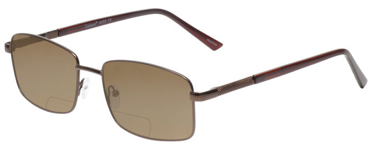 Profile View of Enhance EN4053 Designer Polarized Reading Sunglasses with Custom Cut Powered Amber Brown Lenses in Shiny Brown Mens Rectangle Full Rim Metal 61 mm