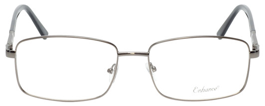 Front View of Enhance EN4053 Designer Reading Eye Glasses with Custom Cut Powered Lenses in Shiny Gunmetal Silver Mens Rectangle Full Rim Metal 61 mm