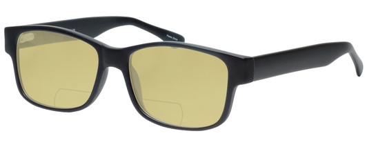 Profile View of Enhance EN4075 Designer Polarized Reading Sunglasses with Custom Cut Powered Sun Flower Yellow Lenses in Matte Black Mens Classic Full Rim Acetate 60 mm