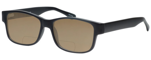 Profile View of Enhance EN4075 Designer Polarized Reading Sunglasses with Custom Cut Powered Amber Brown Lenses in Matte Black Mens Classic Full Rim Acetate 60 mm