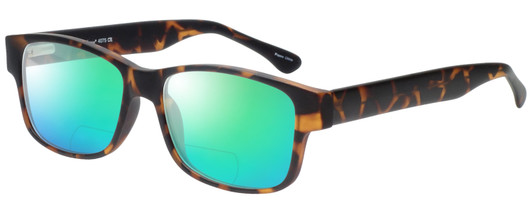 Profile View of Enhance EN4075 Designer Polarized Reading Sunglasses with Custom Cut Powered Green Mirror Lenses in Matte Tortoise Havana Brown Gold Mens Classic Full Rim Acetate 60 mm