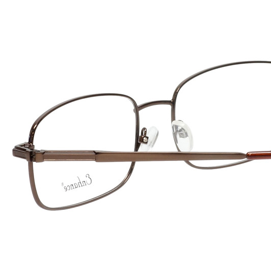 Close Up View of Enhance EN4106 Designer Single Vision Prescription Rx Eyeglasses in Brown Mens Rectangle Full Rim Metal 60 mm