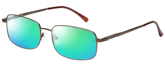 Profile View of Enhance EN4106 Designer Polarized Reading Sunglasses with Custom Cut Powered Green Mirror Lenses in Brown Mens Rectangle Full Rim Metal 60 mm