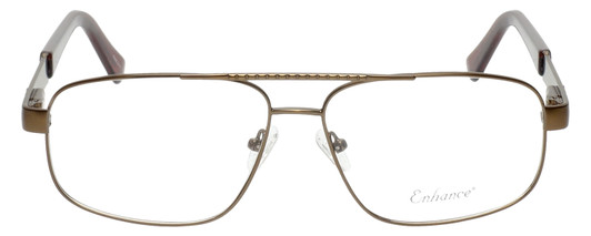 Front View of Enhance EN4106 Designer Single Vision Prescription Rx Eyeglasses in Brown Mens Rectangle Full Rim Metal 63 mm