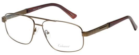 Profile View of Enhance EN4106 Designer Progressive Lens Blue Light Blocking Eyeglasses in Brown Mens Rectangle Full Rim Metal 63 mm