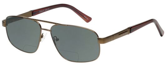 Profile View of Enhance EN4106 Designer Polarized Reading Sunglasses with Custom Cut Powered Smoke Grey Lenses in Brown Mens Rectangle Full Rim Metal 63 mm