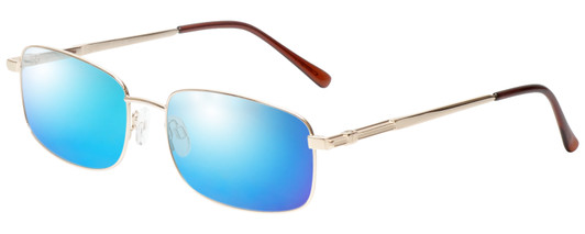 Profile View of Enhance EN4106 Designer Polarized Sunglasses with Custom Cut Blue Mirror Lenses in Gold Mens Rectangle Full Rim Metal 60 mm