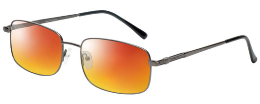 Profile View of Enhance EN4106 Designer Polarized Sunglasses with Custom Cut Red Mirror Lenses in Gunmetal Silver Mens Rectangle Full Rim Metal 60 mm