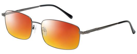 Profile View of Enhance EN4106 Designer Polarized Sunglasses with Custom Cut Red Mirror Lenses in Gunmetal Silver Mens Rectangle Full Rim Metal 63 mm