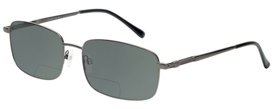 Profile View of Enhance EN4106 Designer Polarized Reading Sunglasses with Custom Cut Powered Smoke Grey Lenses in Gunmetal Silver Mens Rectangle Full Rim Metal 63 mm