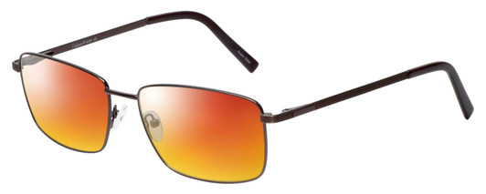 Profile View of Enhance EN4161 Designer Polarized Sunglasses with Custom Cut Red Mirror Lenses in Brown Mens Rectangle Full Rim Metal 60 mm