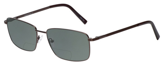 Profile View of Enhance EN4161 Designer Polarized Reading Sunglasses with Custom Cut Powered Smoke Grey Lenses in Brown Mens Rectangle Full Rim Metal 60 mm