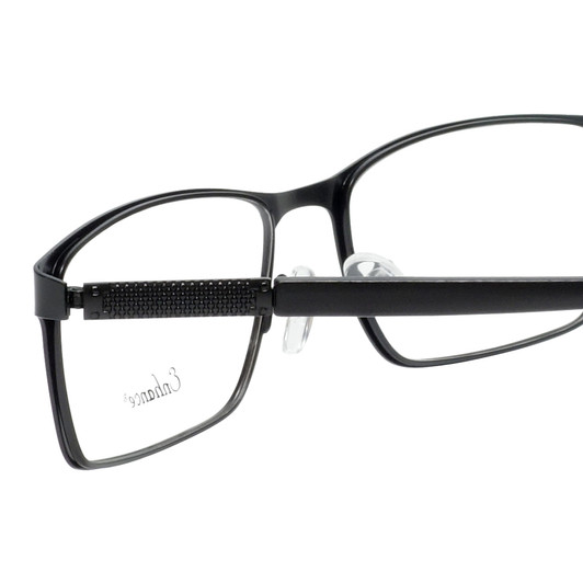 Close Up View of Enhance EN4172 Designer Bi-Focal Prescription Rx Eyeglasses in Matte Black Mens Rectangle Full Rim Metal 59 mm