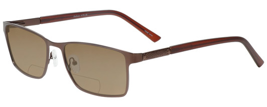 Profile View of Enhance EN4172 Designer Polarized Reading Sunglasses with Custom Cut Powered Amber Brown Lenses in Matte Brown Mens Rectangle Full Rim Metal 59 mm