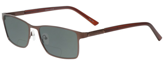 Profile View of Enhance EN4172 Designer Polarized Reading Sunglasses with Custom Cut Powered Smoke Grey Lenses in Matte Brown Mens Rectangle Full Rim Metal 59 mm