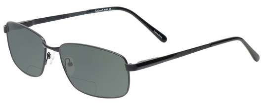 Profile View of Enhance EN4182 Designer Polarized Reading Sunglasses with Custom Cut Powered Smoke Grey Lenses in Satin Black Mens Rectangle Full Rim Metal 60 mm