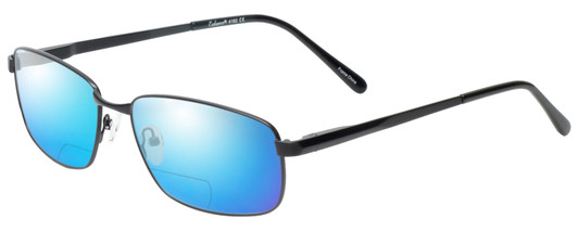 Profile View of Enhance EN4182 Designer Polarized Reading Sunglasses with Custom Cut Powered Blue Mirror Lenses in Satin Black Mens Rectangle Full Rim Metal 60 mm