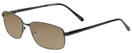 Profile View of Enhance EN4182 Designer Polarized Reading Sunglasses with Custom Cut Powered Amber Brown Lenses in Satin Black Mens Rectangle Full Rim Metal 60 mm