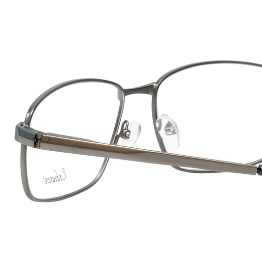 Close Up View of Enhance EN4182 Designer Single Vision Prescription Rx Eyeglasses in Satin Gunmetal Black Mens Rectangle Full Rim Metal 60 mm