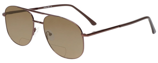 Profile View of Jubilee J5801 Designer Polarized Reading Sunglasses with Custom Cut Powered Amber Brown Lenses in Brown Mens Aviator Full Rim Metal 58 mm