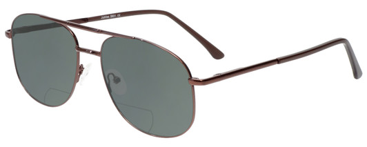Profile View of Jubilee J5801 Designer Polarized Reading Sunglasses with Custom Cut Powered Smoke Grey Lenses in Brown Mens Aviator Full Rim Metal 58 mm
