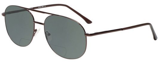 Profile View of Jubilee J5801 Designer Polarized Reading Sunglasses with Custom Cut Powered Smoke Grey Lenses in Brown Mens Aviator Full Rim Metal 62 mm
