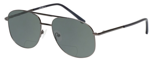 Profile View of Jubilee J5801 Designer Polarized Reading Sunglasses with Custom Cut Powered Smoke Grey Lenses in Gunmetal Black Mens Aviator Full Rim Metal 58 mm