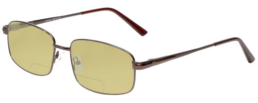 Profile View of Jubilee J5812 Designer Polarized Reading Sunglasses with Custom Cut Powered Sun Flower Yellow Lenses in Dark Brown Mens Rectangle Full Rim Metal 59 mm