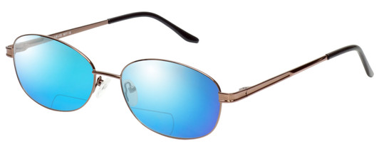 Profile View of Jubilee J5877 Designer Polarized Reading Sunglasses with Custom Cut Powered Blue Mirror Lenses in Coffee Brown Mens Oval Full Rim Metal 59 mm