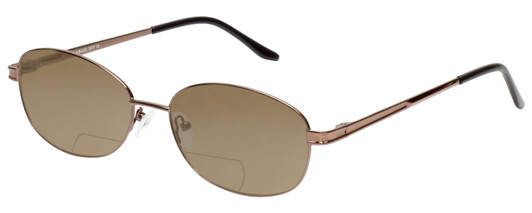 Profile View of Jubilee J5877 Designer Polarized Reading Sunglasses with Custom Cut Powered Amber Brown Lenses in Coffee Brown Mens Oval Full Rim Metal 59 mm
