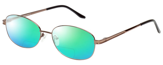 Profile View of Jubilee J5877 Designer Polarized Reading Sunglasses with Custom Cut Powered Green Mirror Lenses in Coffee Brown Mens Oval Full Rim Metal 59 mm