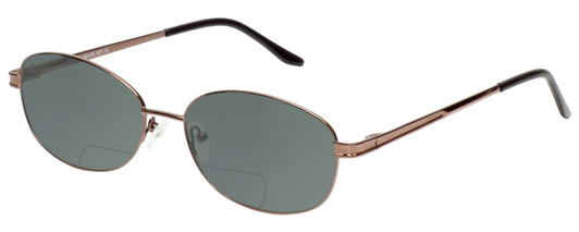 Profile View of Jubilee J5877 Designer Polarized Reading Sunglasses with Custom Cut Powered Smoke Grey Lenses in Coffee Brown Mens Oval Full Rim Metal 59 mm