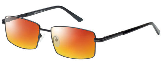 Profile View of Jubilee J5914 Designer Polarized Sunglasses with Custom Cut Red Mirror Lenses in Matte Black Mens Rectangle Full Rim Metal 60 mm