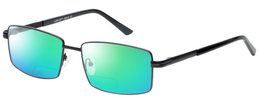 Profile View of Jubilee J5914 Designer Polarized Reading Sunglasses with Custom Cut Powered Green Mirror Lenses in Matte Black Mens Rectangle Full Rim Metal 60 mm