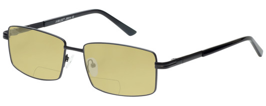 Profile View of Jubilee J5914 Designer Polarized Reading Sunglasses with Custom Cut Powered Sun Flower Yellow Lenses in Matte Black Mens Rectangle Full Rim Metal 60 mm