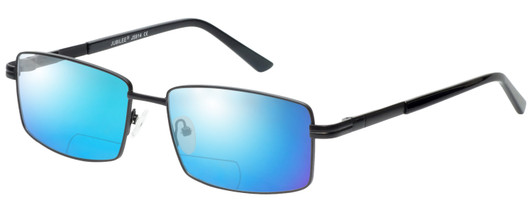 Profile View of Jubilee J5914 Designer Polarized Reading Sunglasses with Custom Cut Powered Blue Mirror Lenses in Matte Black Mens Rectangle Full Rim Metal 60 mm