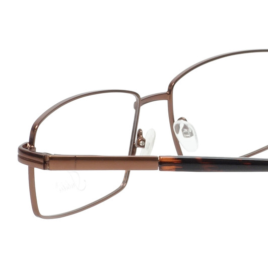 Close Up View of Jubilee J5914 Designer Reading Eye Glasses with Custom Cut Powered Lenses in Matte Brown Mens Rectangle Full Rim Metal 60 mm