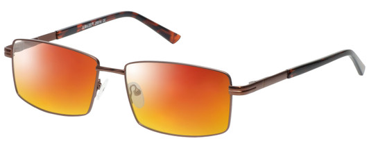 Profile View of Jubilee J5914 Designer Polarized Sunglasses with Custom Cut Red Mirror Lenses in Matte Brown Mens Rectangle Full Rim Metal 60 mm