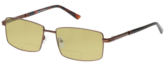 Profile View of Jubilee J5914 Designer Polarized Reading Sunglasses with Custom Cut Powered Sun Flower Yellow Lenses in Matte Brown Mens Rectangle Full Rim Metal 60 mm