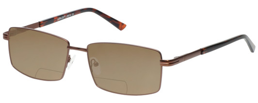 Profile View of Jubilee J5914 Designer Polarized Reading Sunglasses with Custom Cut Powered Amber Brown Lenses in Matte Brown Mens Rectangle Full Rim Metal 60 mm