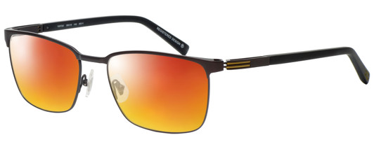 Profile View of OGA 10073O-MD11 Designer Polarized Sunglasses with Custom Cut Red Mirror Lenses in Satin Brown Black Gold Unisex Rectangle Full Rim Metal 58 mm