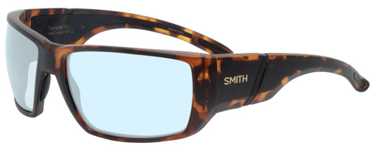 Profile View of Smith Optics Transfer XL Designer Blue Light Blocking Eyeglasses in Matte Tortoise Brown Gold Unisex Sport Full Rim Acetate 67 mm